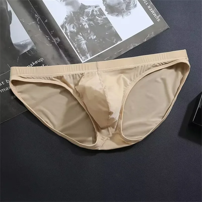 Plus Size M-4XL Man Ice Silk U Pouch Briefs Low Waist Translucent Nylon Underwear One-piece Sexy Ultra-thin Male Underpants — image 19