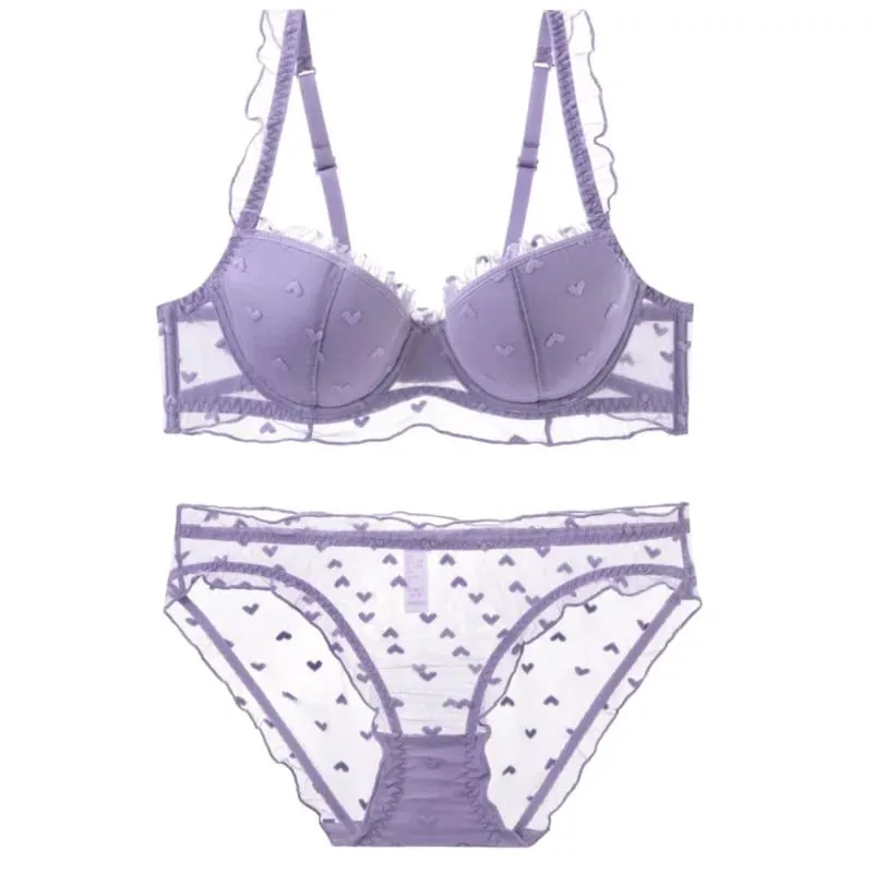 Thin Soft Underwire Anti-sagging Large Breasts Show Small Text Bra Set Fat Mm Large Size D Cup Lace Sexy Underwear Women