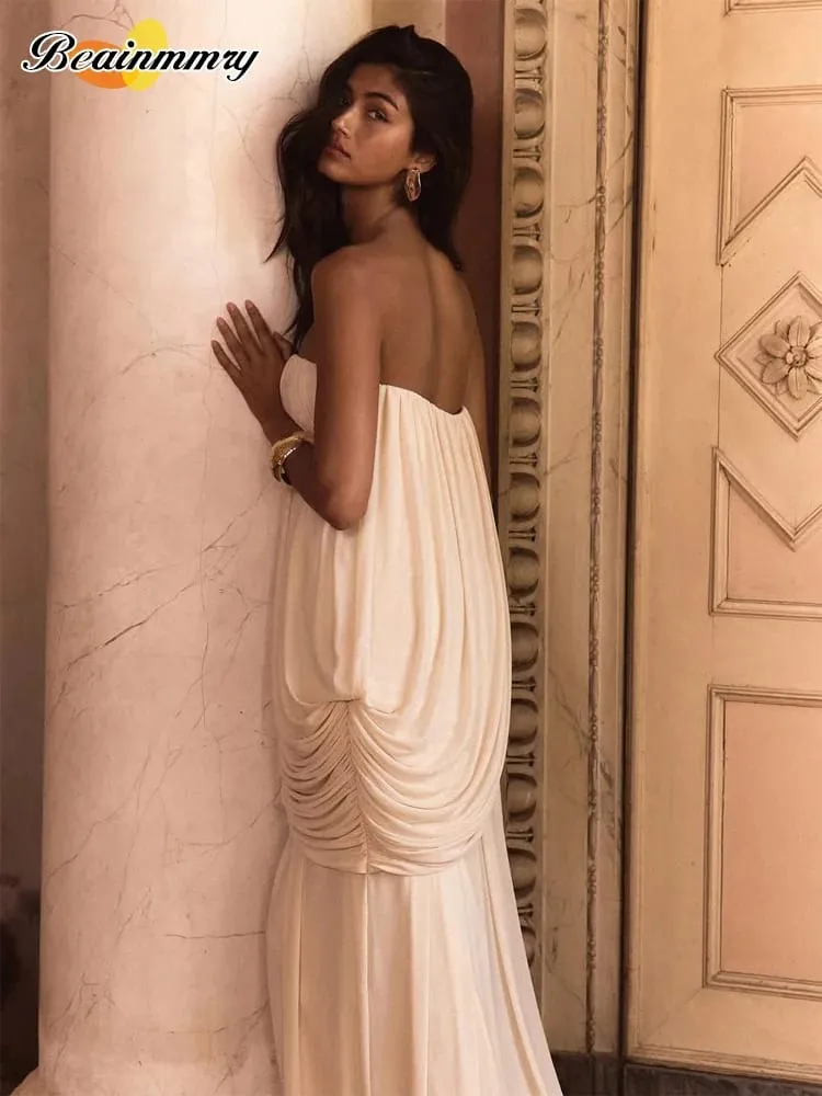 Sexy Pleated Strapless Maxi Dress Women Chic Solid Sleeveless Backless Loose Long Dresses 2026 Summer Lady Vacation Beach Outfit — image 3