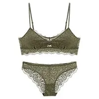 triangle full lace wire free pullover cotton Brassiere with pad and panties small underwear sets hollow out comfortable