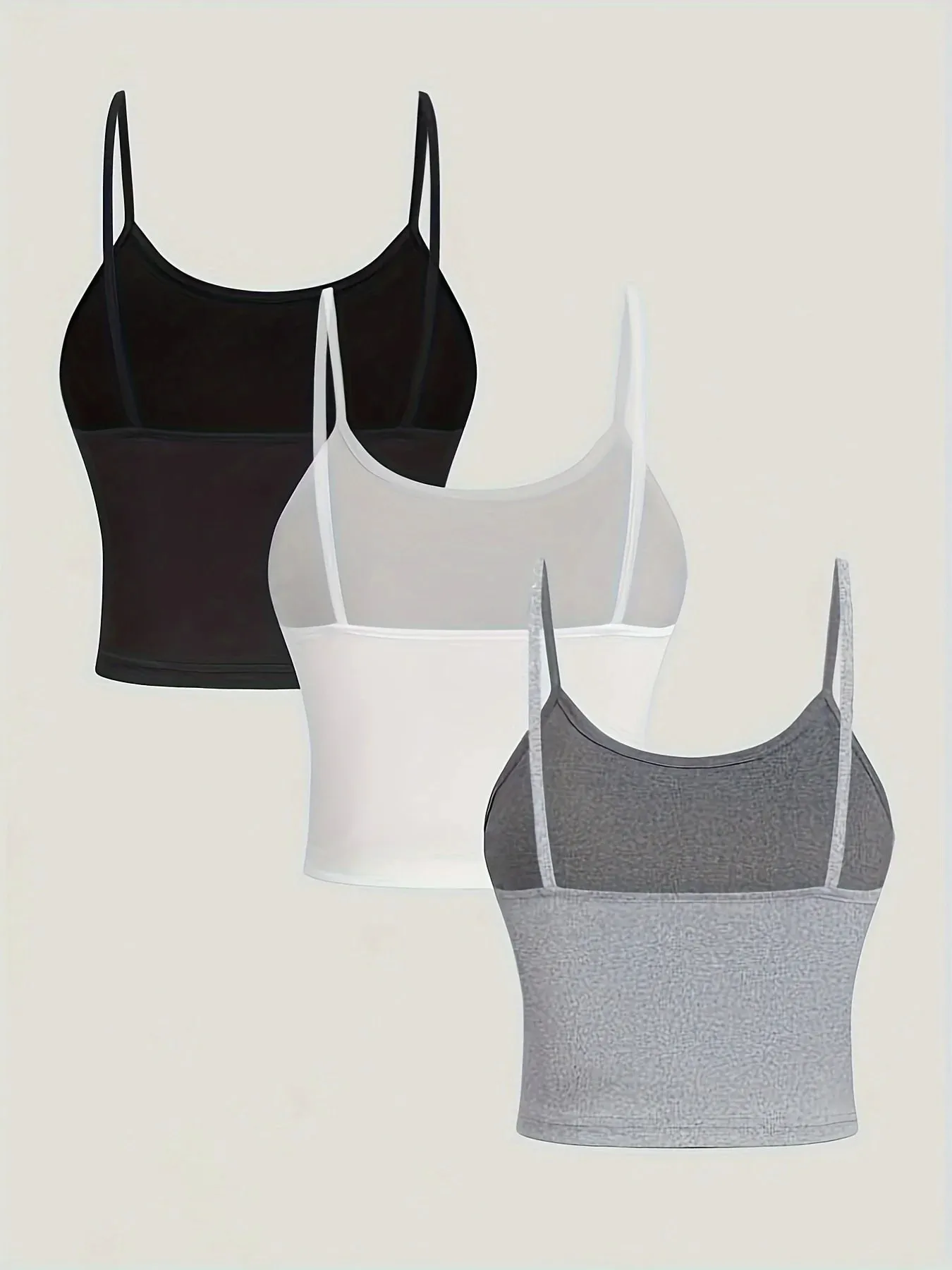 3 Pack Solid Color Cami Top Versatile Slim Backless Spaghetti Strap Top For Summer Women's Clothing — image 3