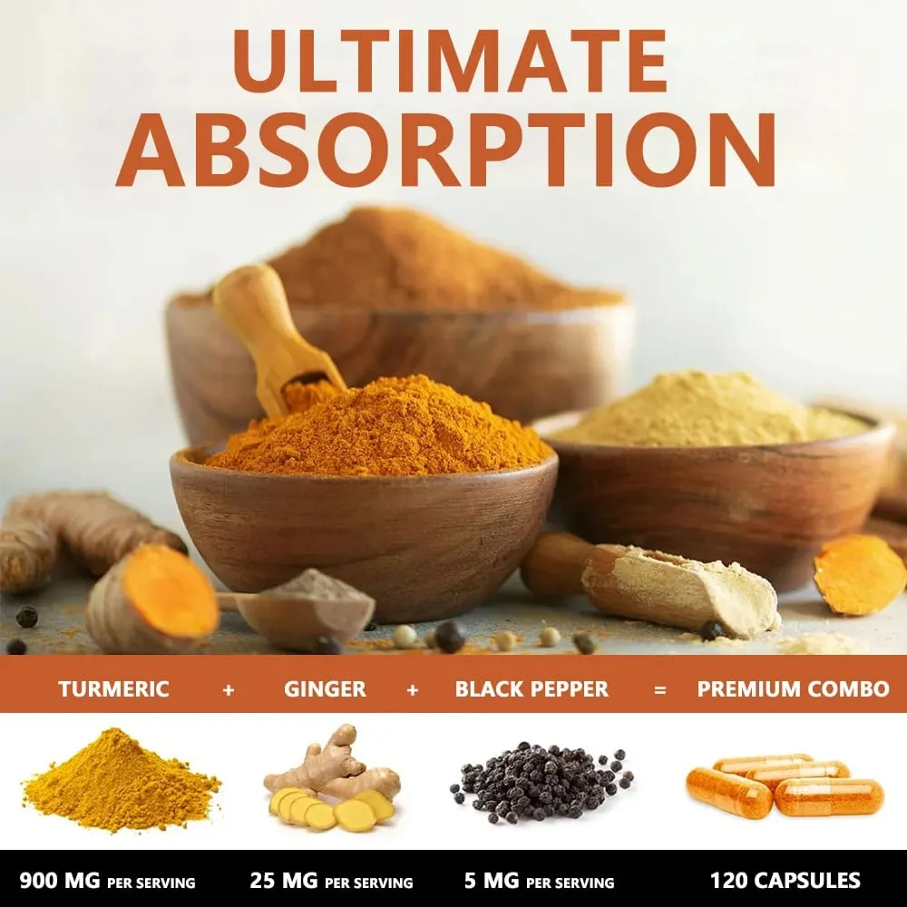 Turmeric Curcumin with Ginger & Black Pepper 1000mg High Absorption Antioxidant & Immune Support 30/60/120 Capsules — image 6