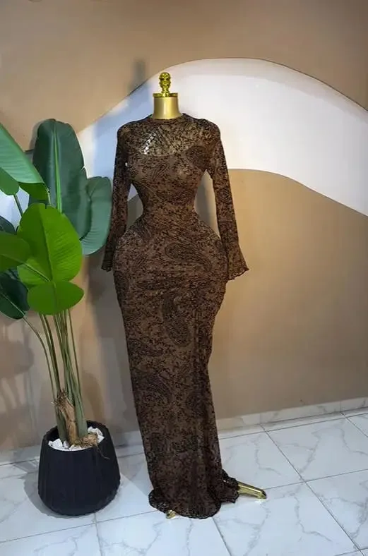 CM.YAYA 2025 Women Long Sleeve Ruched Mesh See Though with Lining Bodycon Long Dress Fall Evening Birthday Sexy Party Dresses