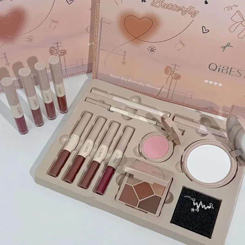 Multipurpose Makeup Set 4pc Double Head Lip Glaze Face Pressed Powder Blusher Eyeshadow Eyebrow Pencil Eyeliner Lip Oil