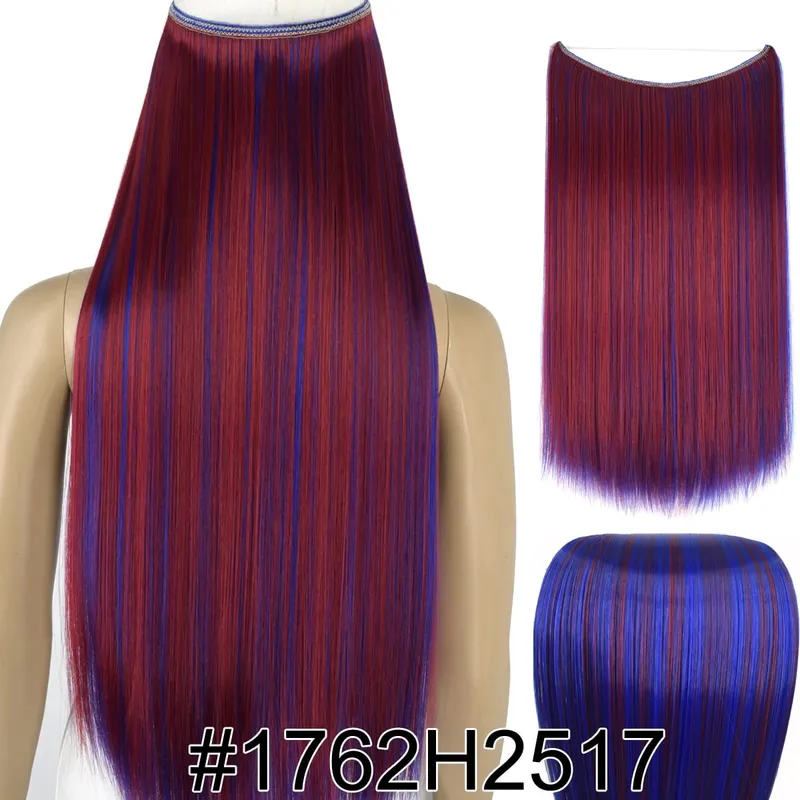 Synthetic Heat Resistant Hair Silky Straight Elasticity Invisible Wire Hair Extensions 8006