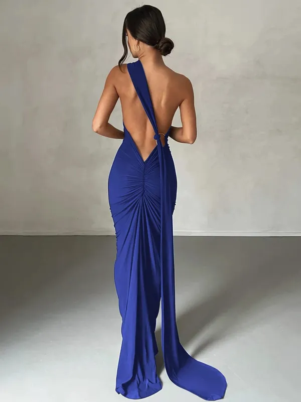 Hugcitar Een Schouder Backless Verstelbare Sjaal Lus Ruches Sexy Maxi Jurk 2025 Vrouwen Elegante Y2K Streetwear Festival Outfit — image 13