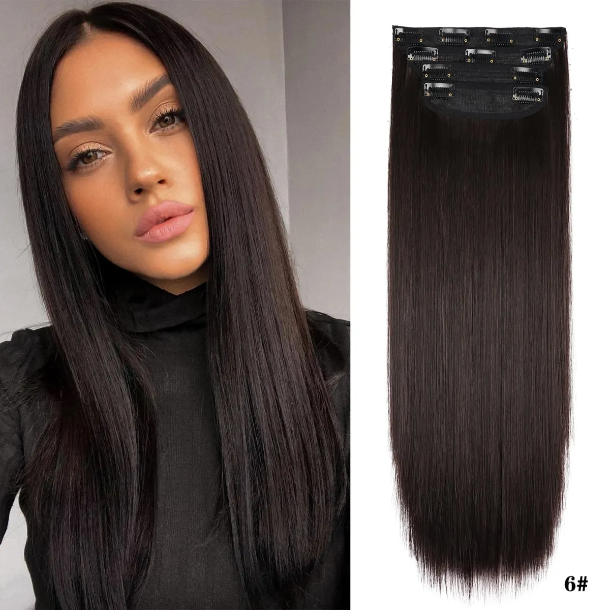 Leeons Wavy Clip In Hair Extensions 4 PCS Natural Soft Long Wavy Hairpieces Thick Double Weft Clip In Hair Extensions For Woman