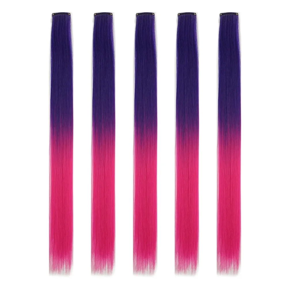 5PCS/set Clip in Hair Extensions Synthetic Hairpieces Colored Party Highlights for Girls 18 inches Multi-colors Straight Hair
