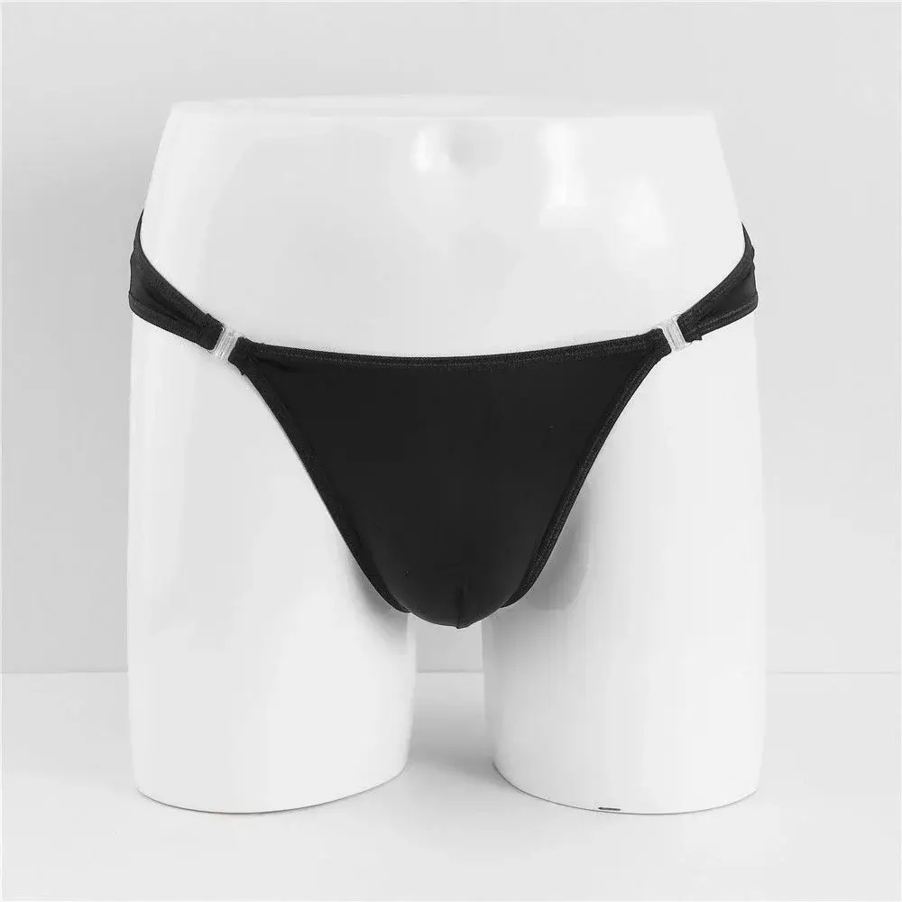 Sexy Men's U Convex Nylon Briefs Detachable Buckle Low Waist Ice Silk Underwear Comfortable Milk Silk Seamless Thin Panties