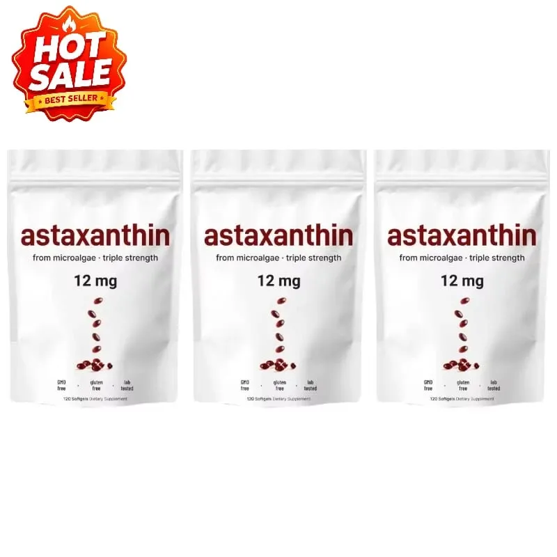 Astaxanthin 12 Mg Gelatin Softgels From Microalgae Antioxidant Support Gluten Free GMO Free Easy To Swallow 120 Softgels