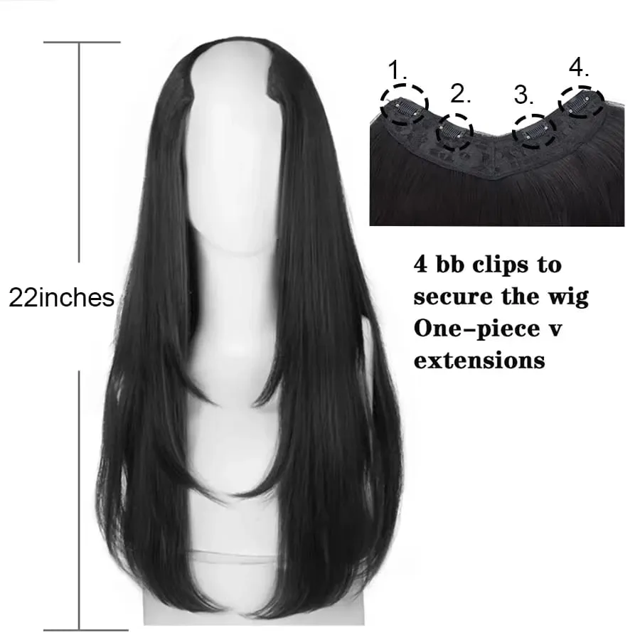 Synthetic Wig Women's Traceless Invisible U-shaped Long Straight Hair Natural Extension Wig for Daily Party Halloween Christmas — image 4