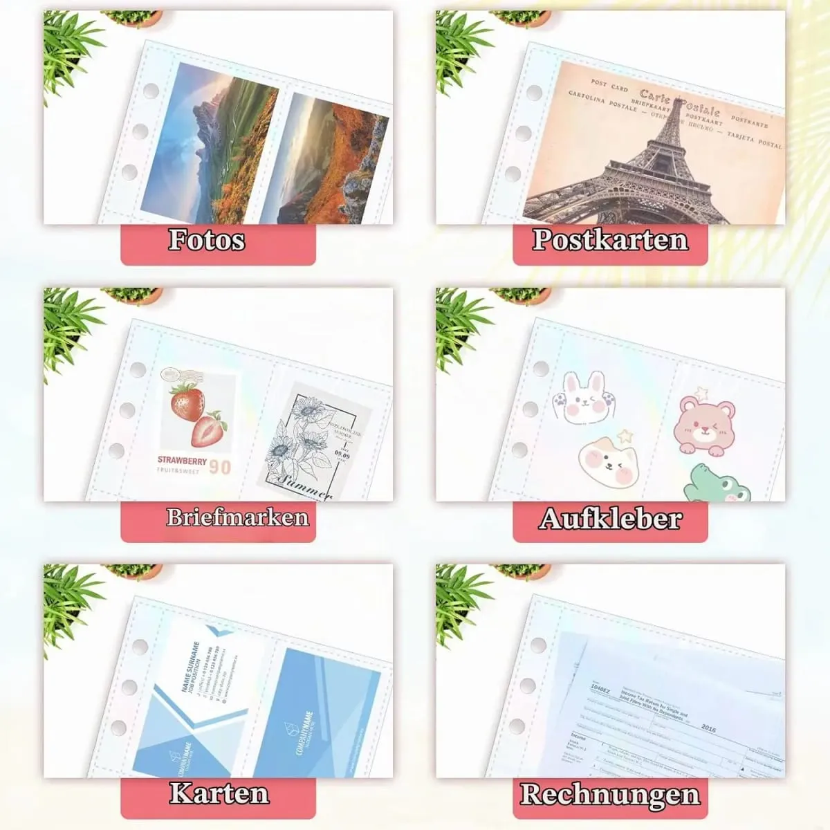 10 Sheets A5 6 Ring Binder Card Sleeves Photocard Holder Pages Trading Card Storage Inserts Card Album Refills Photo Organizer