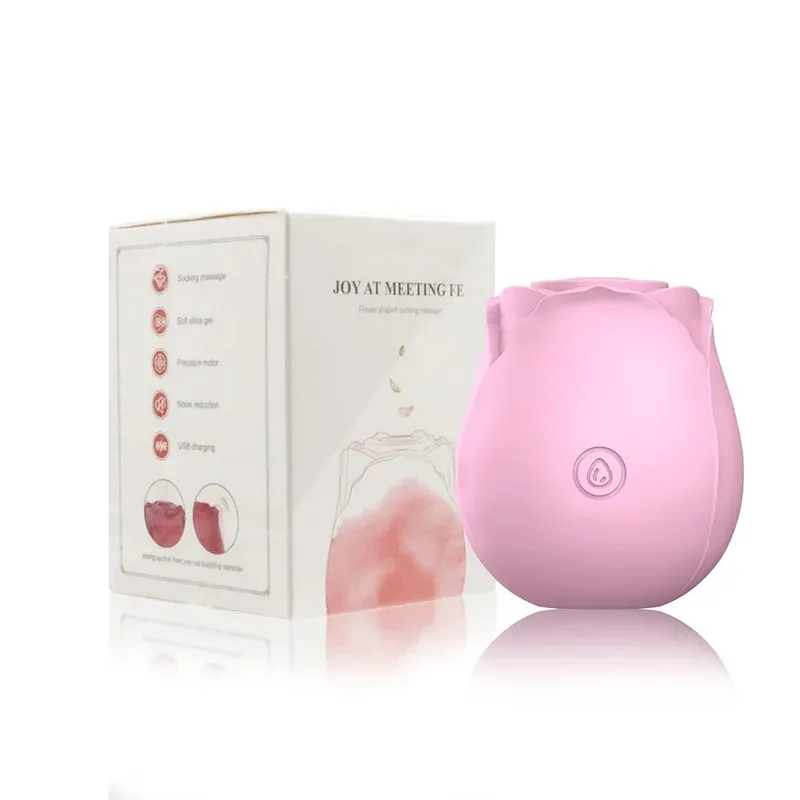 A forma di rosa, la vagina succhia il vibratore, bacia la figa, succhia il capezzolo e lecca la stimolazione del clitoride, masturbandosi con i giocattoli sessuali per le donne