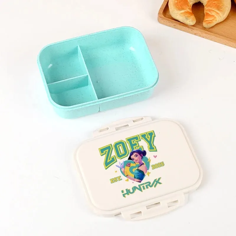 Demon Hunters Lunch Box for Boy Girl Cute Mira Zoey Jinu Portable Plastic Bento Box with Dinnerware Food Fruit Container