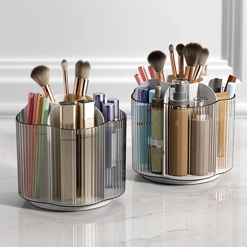 360° Rotating Makeup Brush Holder Detachable 6 Grids Cosmetics Storage Box Round Revolving Makeup Brushes Tools Organizer Box