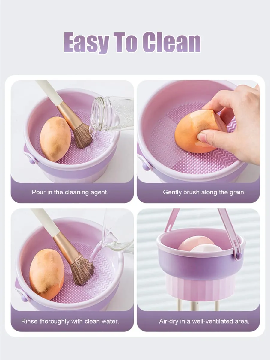 Makeup Brush Cleaner Bowl All-in-One Wash Dry & Storage Rack Gentle Non-Damage Cleaning Tool for Brushes Sponges & Blenders