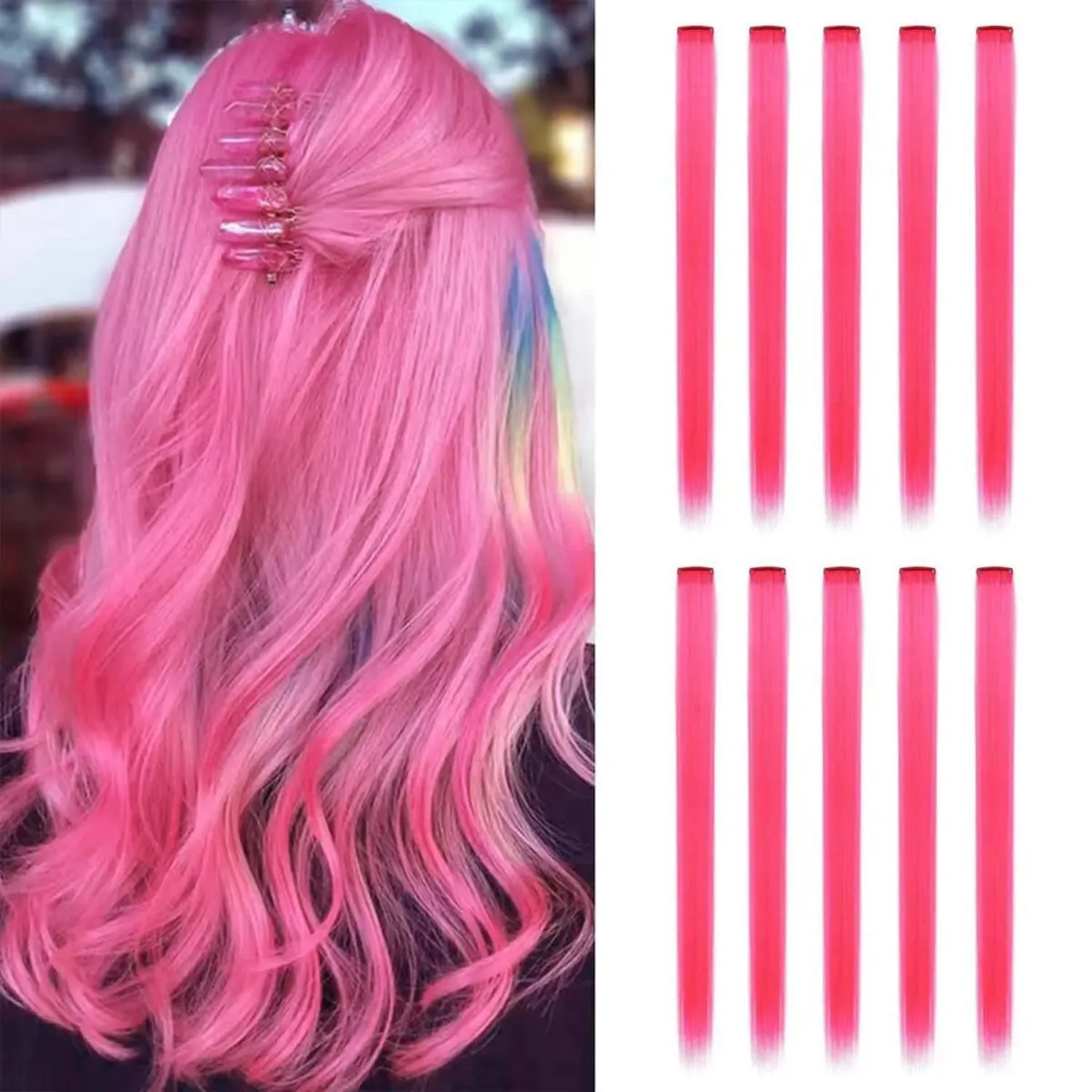 Clip sintetica da 10 pezzi nelle estensioni dei capelli per donne ragazze bambini estensioni colorate per feste con highlight capelli lisci multicolori