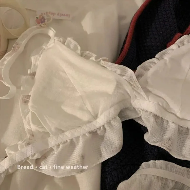 Japanese-style cute bear girl's lingerie bra set wireless for sagging small breasts thin sweet triangle cup bra set — image 5