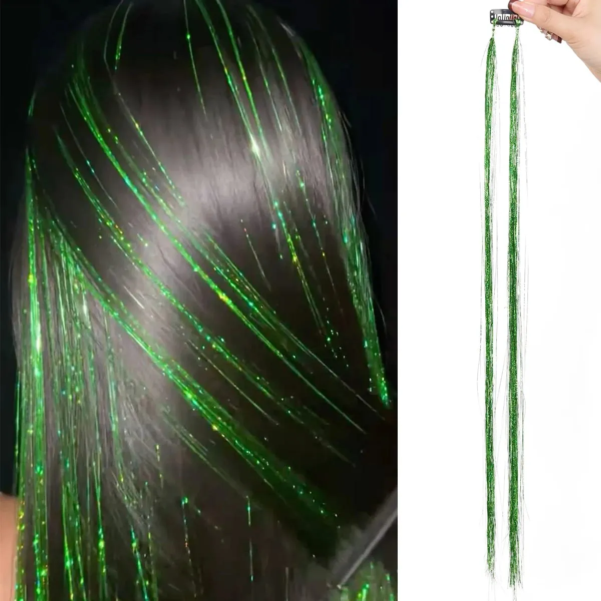 24 inch 1Pcs Colored Hair Extensions with Tinsel Long Straight Hairpiece Color Party Highlights Clip in Synthetic Hair Extension — image 10