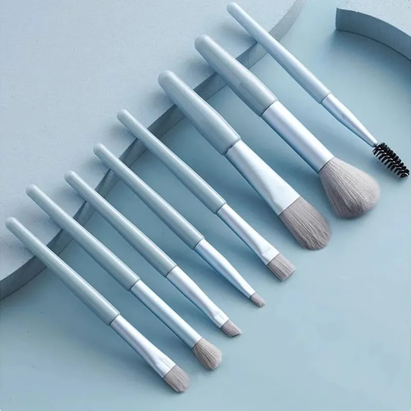 Travel Size 8Pcs Makeup Brush Kit - Soft Hair Blush Eyeshadow Contour Brushes Professional Beauty Tools