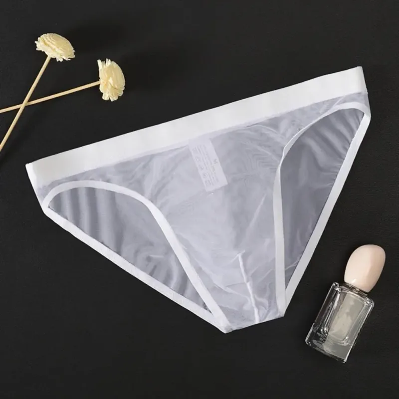 Men Seamless Ice Silk Briefs Low-rise Ultra-Thin See-through Panties Solid Color Quick Drying Underwear