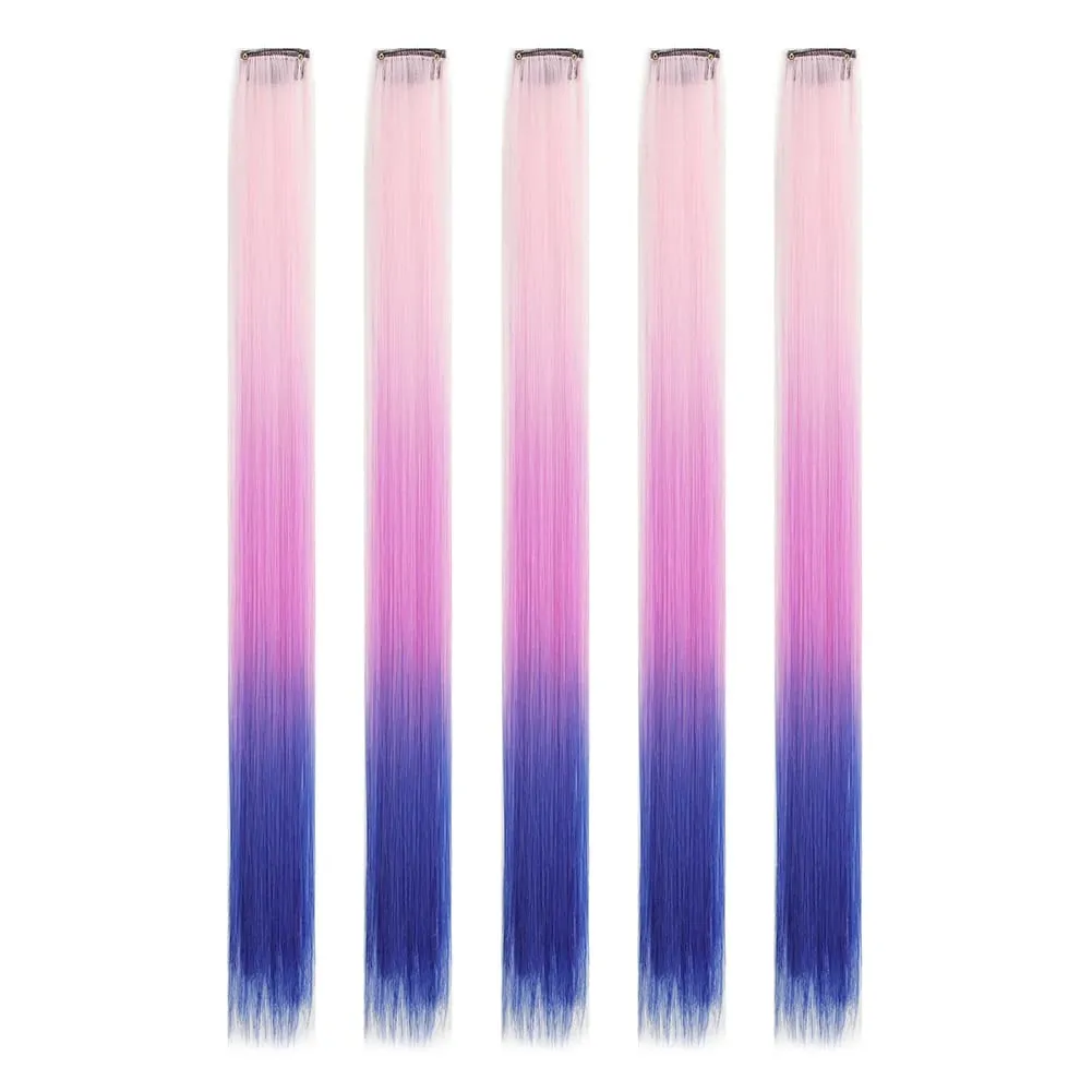 5PCS/set Clip in Hair Extensions Synthetic Hairpieces Colored Party Highlights for Girls 18 inches Multi-colors Straight Hair