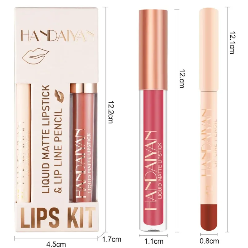 Ensemble de rouge à lèvres 2 en 1 pour femmes, avec crayon à lèvres, imperméable, longue durée, maquillage coréen, finition mate, Kit de cosmétiques, livraison gratuite — image 6
