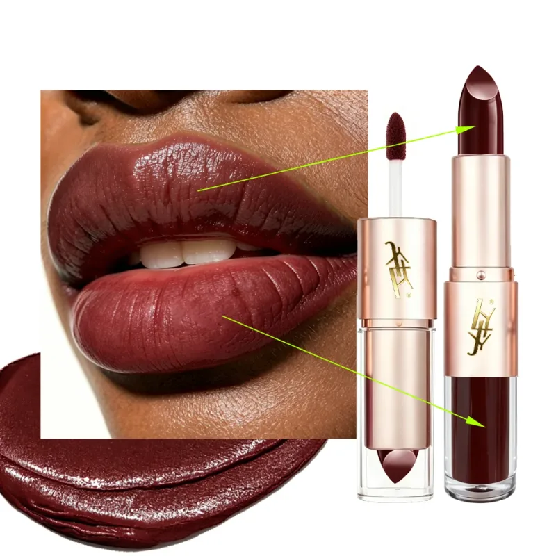 2 IN 1 Dual-End Lipstick & Liquid Lip Gloss High Shine Glossy Lip Color Long Lasting Waterproof Bold Lip Makeup