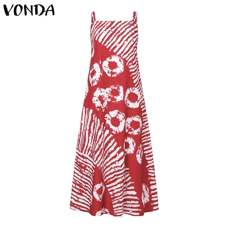 Plus Size 5XL Summer Bohemian Printed Maxi Dresses Sleeveless Party Beach Sundress Tank Long Vestido Casual Holiday Robe
