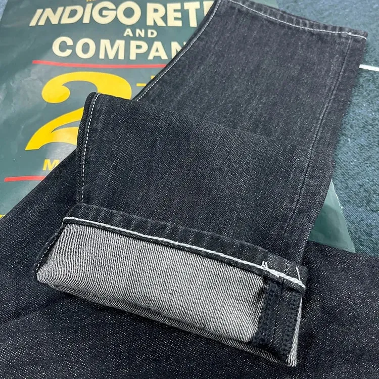 100% Cotton Back Paris buckle Spring Black Straight Jeans for Men American Retro Style Casual Japanese Slim Tapered Long Pants