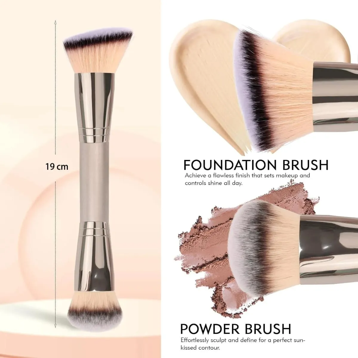 Dual Ended Foundation Brush for Liquid Powder Blush Concealer Contour Professional Makeup Tool with Travel Pouch for Women Girl