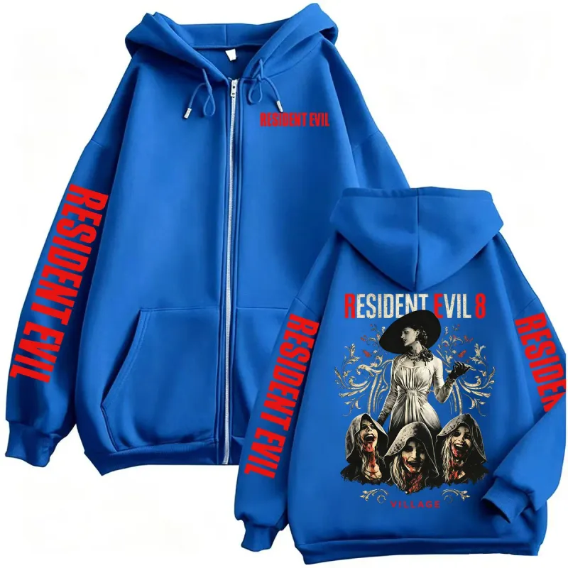 Resident Evil Village Zipper Hoodies Lady Dimitrescu Horror Jacket Sweatshirts Men Women Harajuku Streetwear Zip Up Hooded Coats