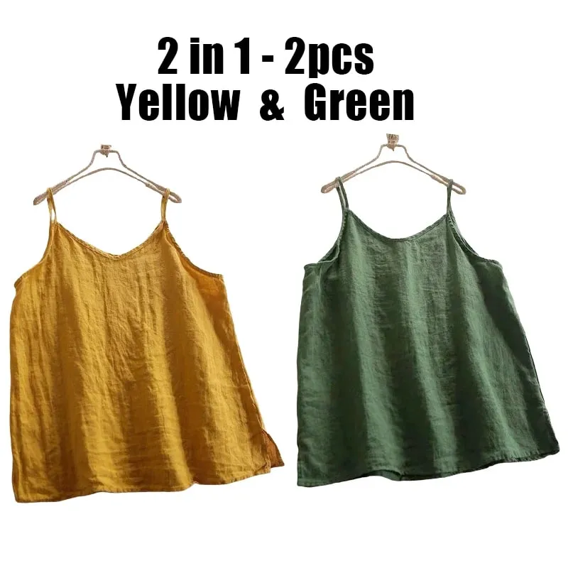 Summer Simple All-match Top Loose Thin Camisole Solid V-neck Vest Women Clothing Sleeveless Casual Highstreet Holiday T-shirt