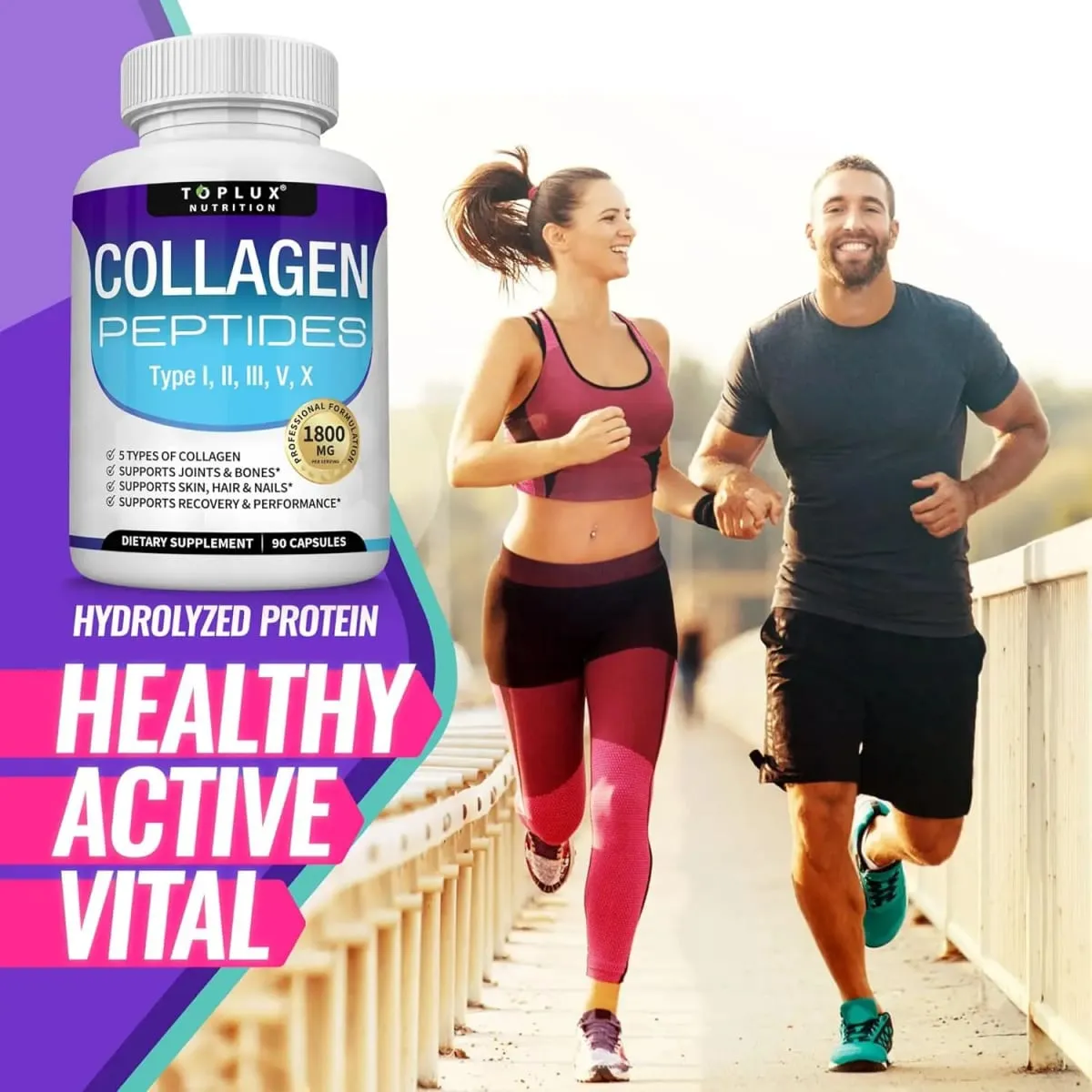 Cápsulas de múltiplos peptídeos de colágeno 1800 mg - pílulas de complexo de colágeno de proteína hidrolisada promovem articulações da pele e do cabelo para homens e mulheres