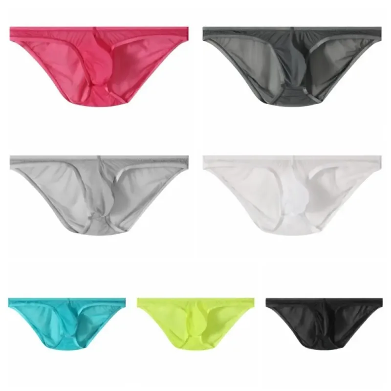Breathable Low Waist Ice Silk Briefs Transparent Lingerie Bikini Briefs Ultra-Thin Mesh Men's Triangle Panties Summer