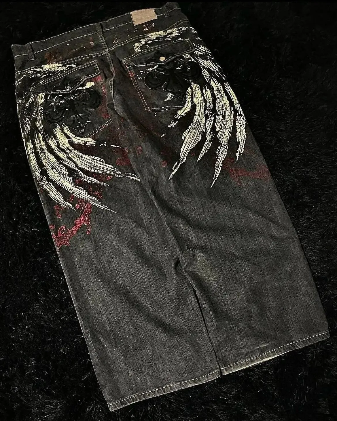 90s Gothic Centipede Embroidery Washed Oversized Wide-Leg Pants Jeans Men Y2K New Harajuku Punk Hip-Hop Rock Couple Street Wear
