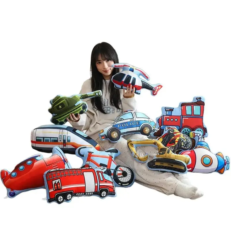 Public Transportation Colorful Plush Pillow Stuffed Excavator Motorbike Tank Airplane Sofa Room Decor Cushion Men Present — image 7