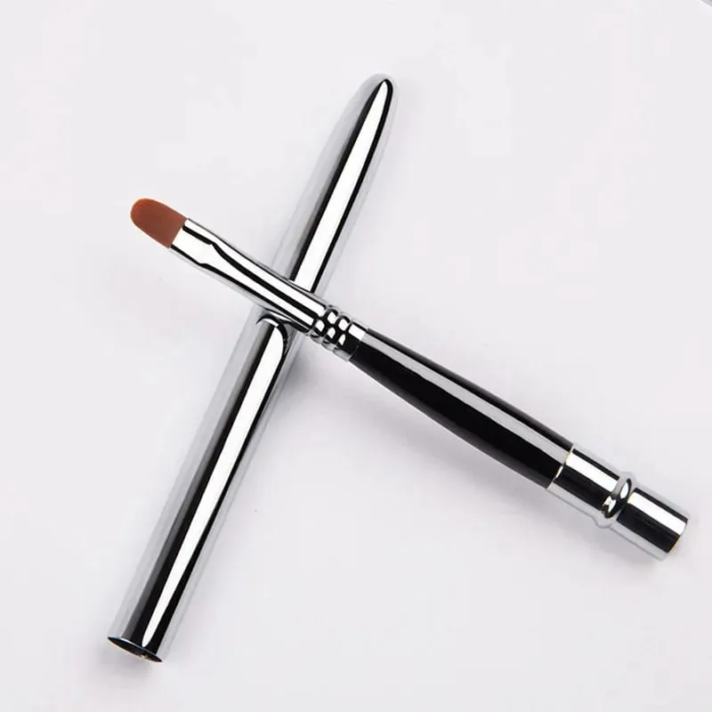 Portable Silver Lips Makeup Brush Pen Metal Handle Cosmetic Lipgloss Lipstick Lip Gloss Brush With Protect Cap Makeup Brushes