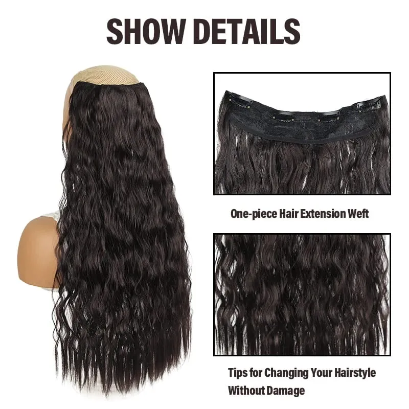 Synthetic Wig Extensions Long Curly Corn Perm One Piece Clip In Hairpiece for Women Instant Length — image 4