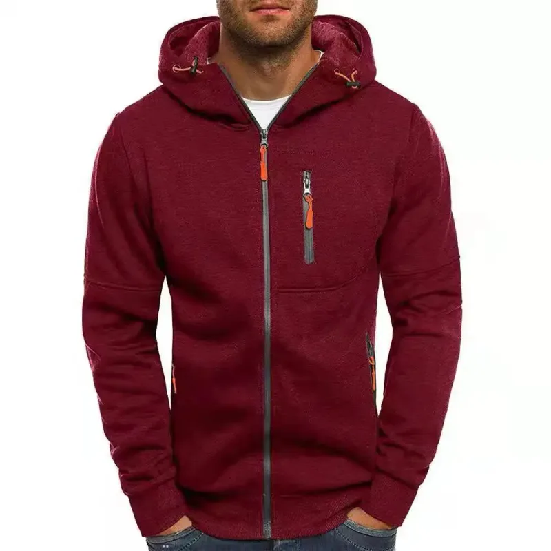 Homme Pull Cardigan Veste À Capuche Poche Zippée Veste Jacquard Sport Fitness Loisirs De Plein Air Course Couleur Unie Vêtements De Sport
