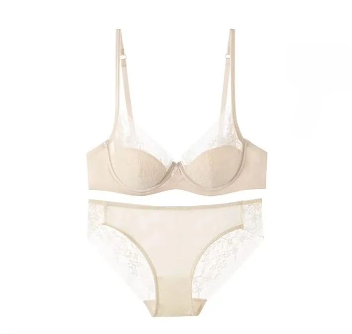 Set Lingerie Renda dan Satin Gaya Perancis, Bra Tali Dapat Disesuaikan & Bantalan Tipis Kawat Lembut Nyaman Pakaian Dalam Anak Perempuan Muslim