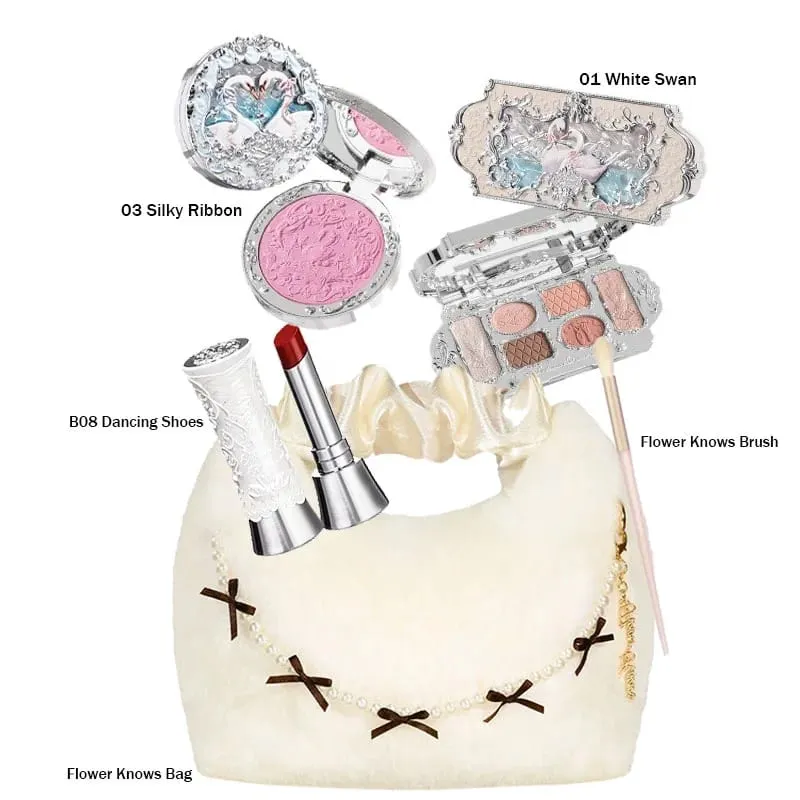 Flower Knows Makeup Set Swan Ballet Concealer Palette Embossed Blusher Shine Lipstick Kit With Bag THE SWEETIE BEAR Bunny Garden