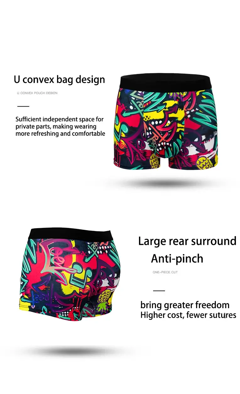 5-Pcs Men's Boxer Briefs Random Graffiti Print Trendy Christmas Pattern Underwear Comfortable Boxer Shorts