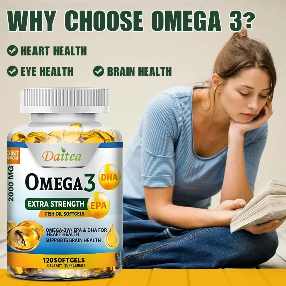 Omega 3 Fish Oil 2000mg Softgels with EPA & DHA Supports Heart Brain Joint & Eye Health Boosts Nerve Function & Immunity
