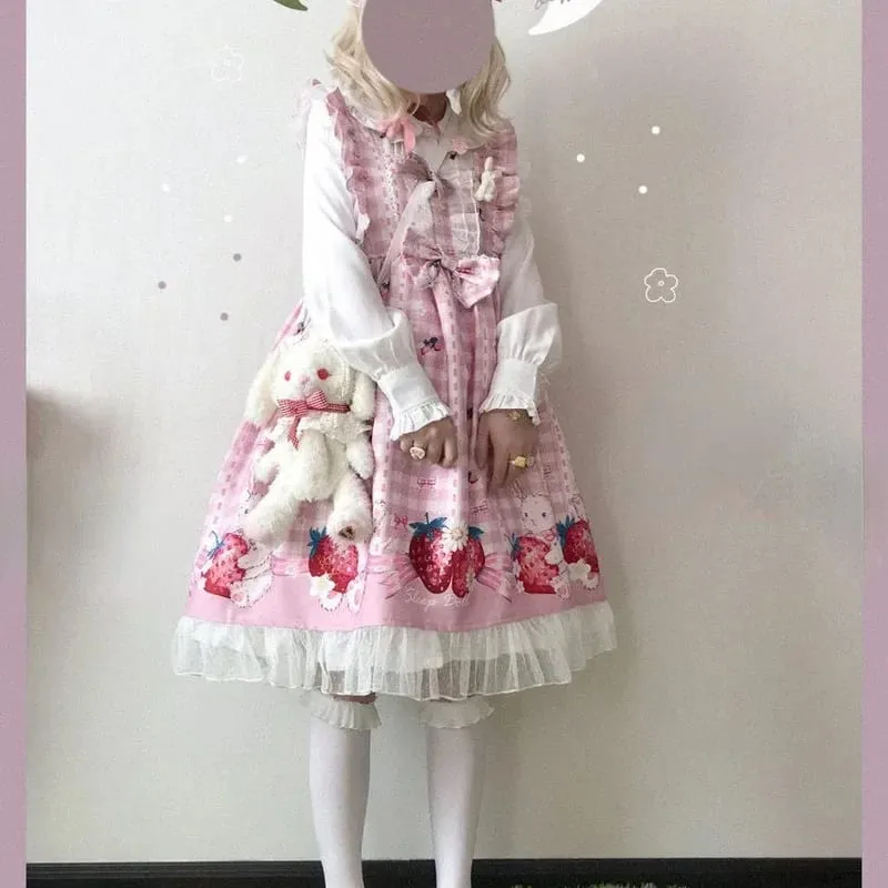 Japansk Lolita Klänning Flickor Strawberry Bunny Jsk Klänningar Dam Harajuku Ärmlös Söt 2026 Cosplay Vestido