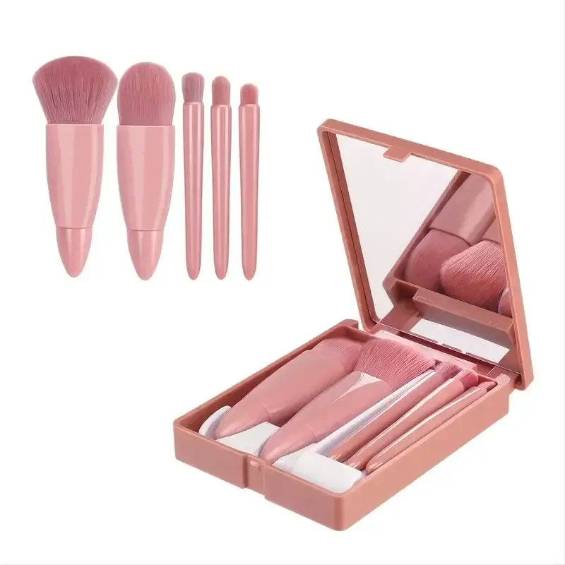 5pcs Mini Makeup Brushes Small Function Kit Complete Cosmetic Brushes With Case And Mirror Travel Size Makeup Brushes Set — image 4