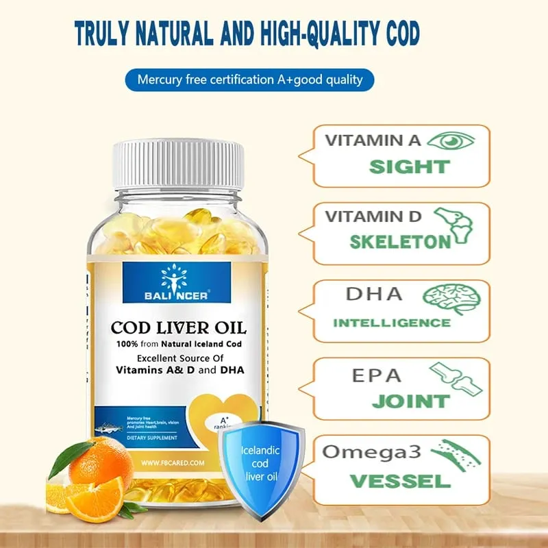 Cod Liver Oil Capsules Vitamins A & D and DHA Support Stress Relief Strengthen The Brain Bones Improve Memory and Intelligence — image 2
