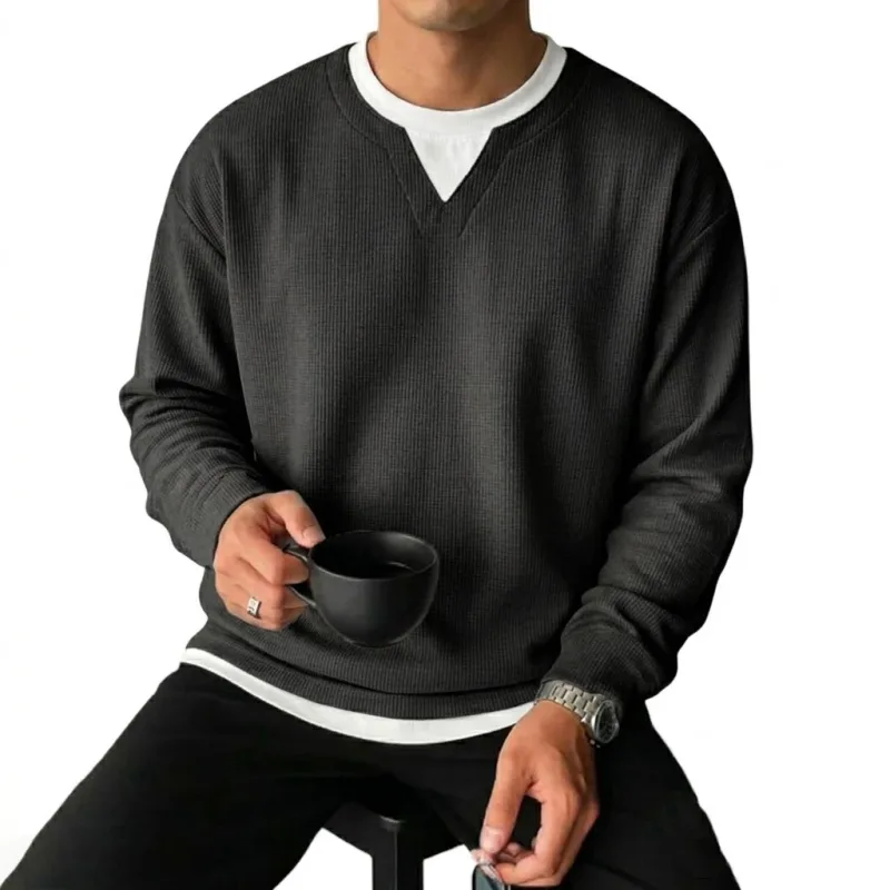 New Long Sleeve Sweatshirts for Men Casual T-Shirts Luxury Men's Coats Waffle Crew Neck Hoodie Men Poleron Breathable Tshirts