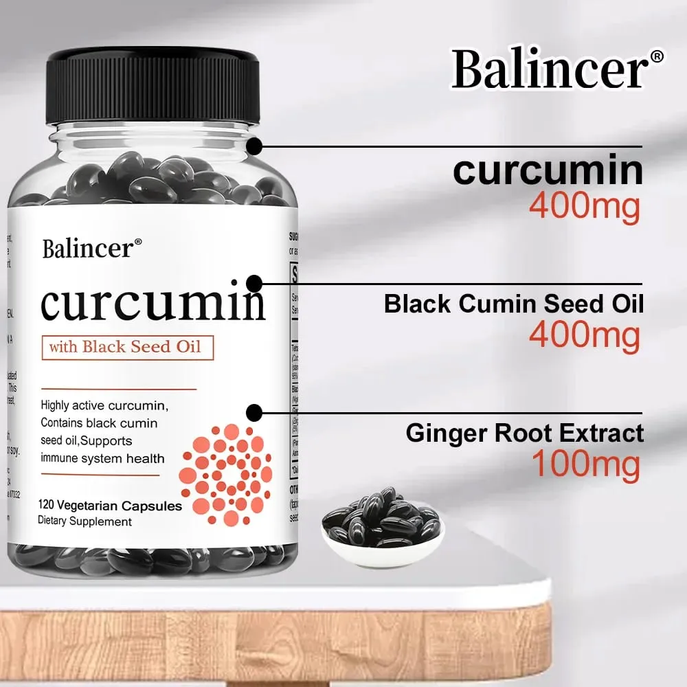 Turmeric Curcumin Capsules Supplement with Black Seed Oil Extract for Joint Digestive & Immune Support Brain Cognition