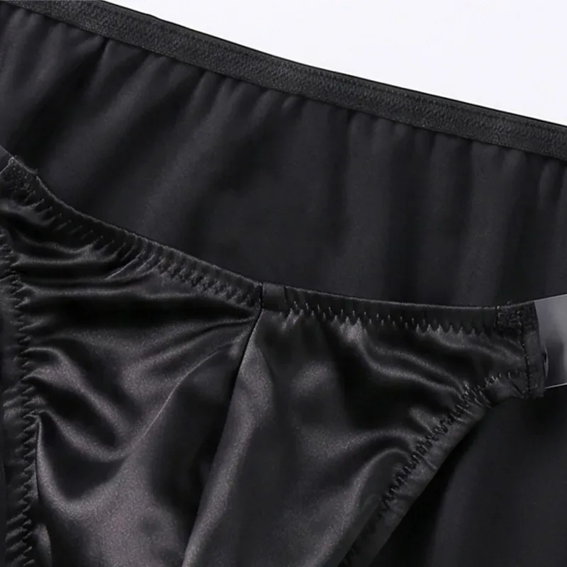 Ice Silk Satin Like Men's Underwear Solid Stretch High Fork Briefs Triangular Panties Bulge Pouch Smooth Breathable Underpant — image 12